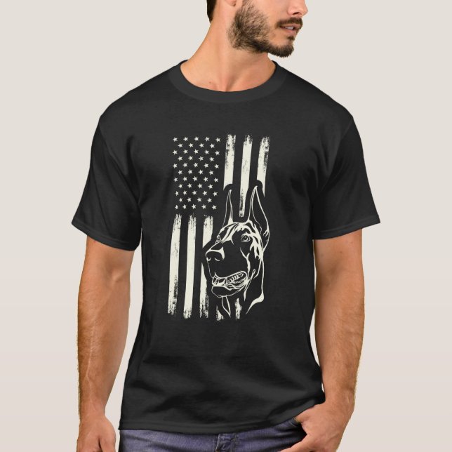 Doberman Hund Pinscher American Flagga Americ Hund T Shirt (Framsida)