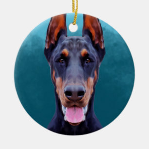 Doberman Hund Porträtt Julgransprydnad Keramik