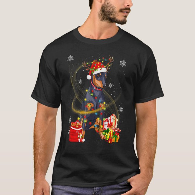 Doberman Hund Reindeer Santa Hundar Pajamas T Shirt (Framsida)