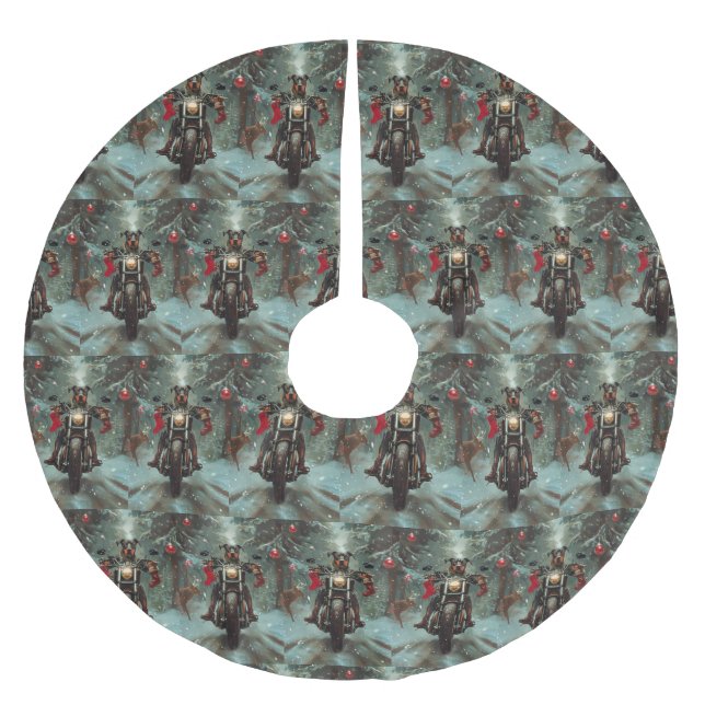 Doberman Hund Riding Motorcykel jul Julgransmatta Borstad Polyester (Framsidan)