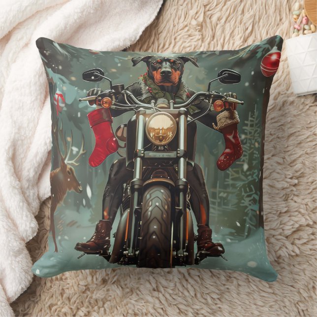 Doberman Hund Riding Motorcykel jul Kudde (Filt)