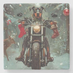 Doberman Hund Riding Motorcykel jul Stenunderlägg