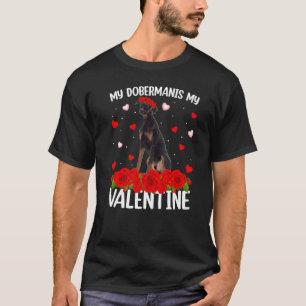 Doberman Hund Röd ros Flower Doberman Valentine S T Shirt