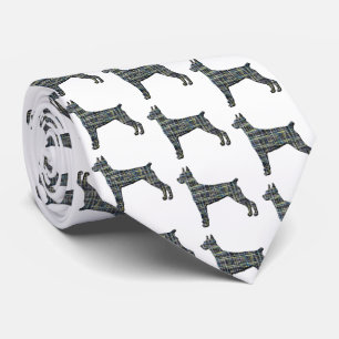Doberman Hund Silhouette Gult & Black Grid White Slips