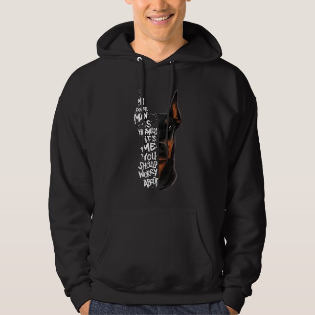 Doberman Hund som säger Harmless Gift Hoodie (Framsida)
