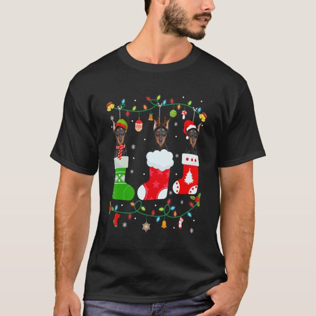 Doberman Hund Tre Julstrumpor Tröja Xmas Gör (Framsida)