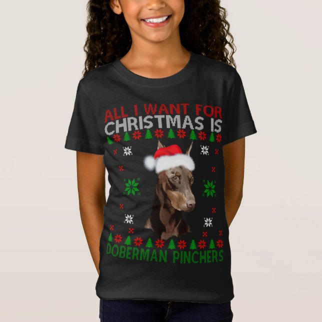 Doberman Hund Ugly Sweater jul Puppy Hund Kärlek T Shirt (Framsida)