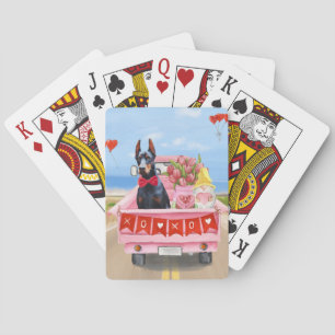 Doberman Hund Valentindagen Lastbil Hearts Casinokort