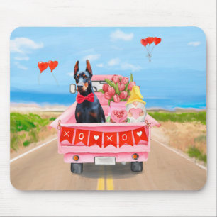 Doberman Hund Valentindagen Lastbil Hearts Musmatta