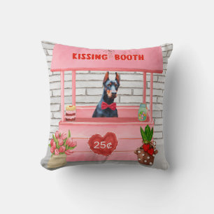 Doberman Hund Valentine Day Kissing Booth Kudde