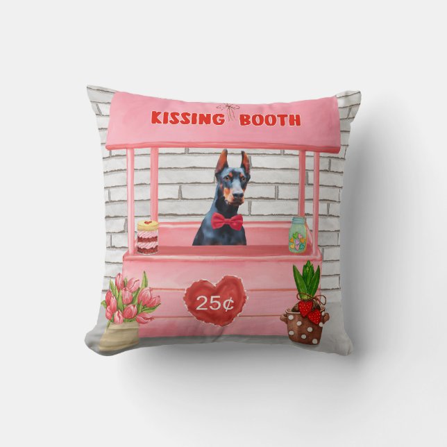 Doberman Hund Valentine Day Kissing Booth Kudde (Framsida)