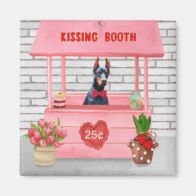 Doberman Hund Valentine Day Kissing Booth Magnet (Framsidan)