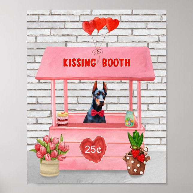 Doberman Hund Valentine Day Kissing Booth Poster (Framsidan)