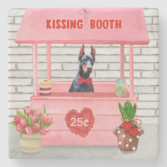 Doberman Hund Valentine Day Kissing Booth Stenunderlägg (Framsidan)