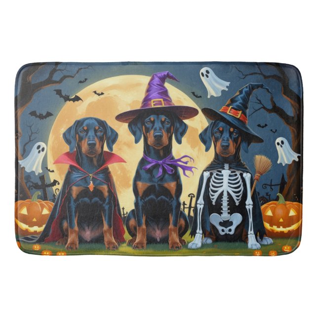 Doberman Hundar Pumpkin Halloween Funny Badrumsmatta (Framsidan)