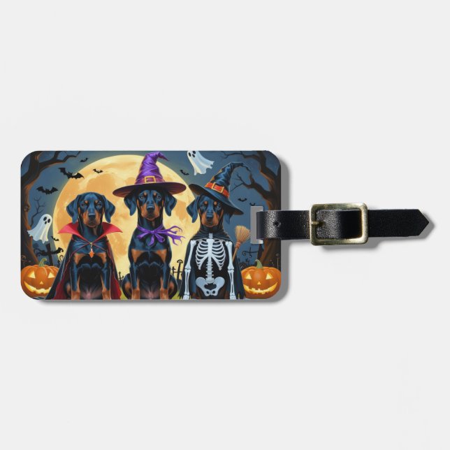 Doberman Hundar Pumpkin Halloween Funny Bagagebricka (Horisontell Framsida)