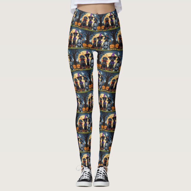 Doberman Hundar Pumpkin Halloween Funny Leggings (Framsida)
