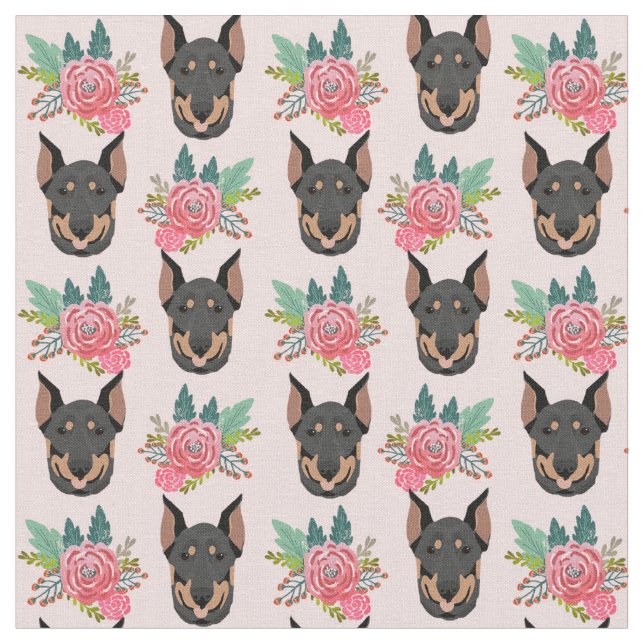 Doberman hundar rosa blommigt tyg (Närbild)