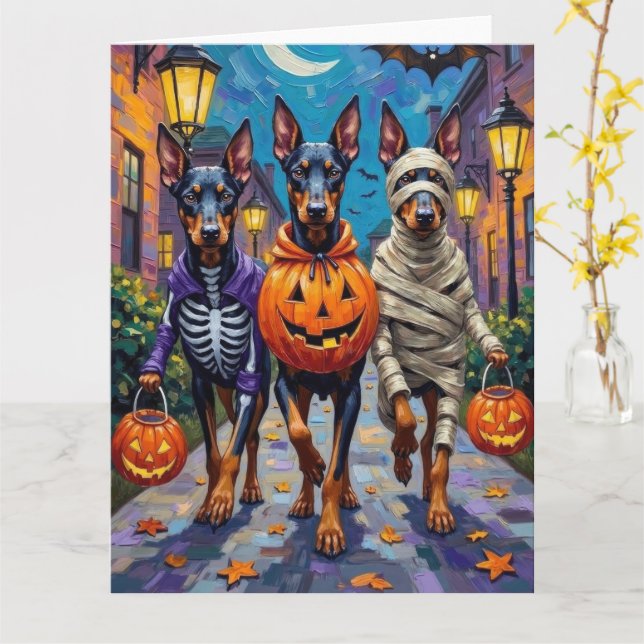 Doberman Hundar Trick-or-Treating Halloween Costum Kort (Gul blomma)