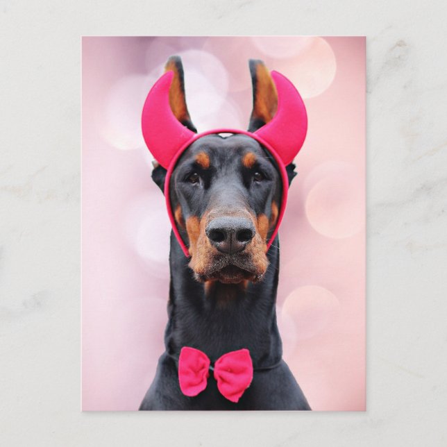 Doberman i Djävulen Costume Vykort (Framsida)
