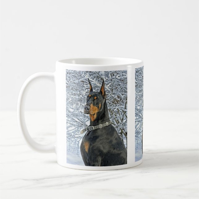 Doberman i frostig snömugg kaffemugg (Vänster)
