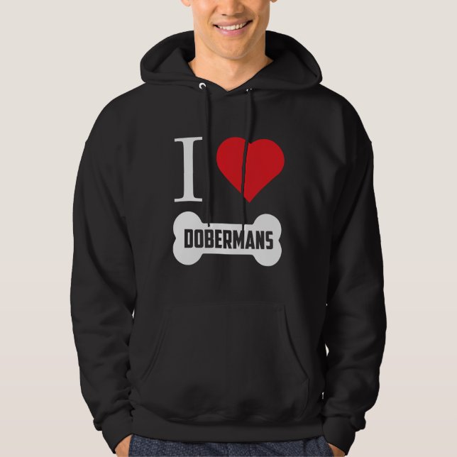 Doberman I Heart Dobermans Bone Hoodie (Framsida)