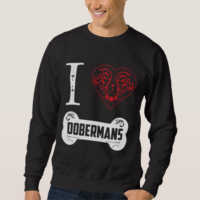 Doberman I Heart Dobermans Bone Ornaments Lång Ärmad Tröja (Framsida)