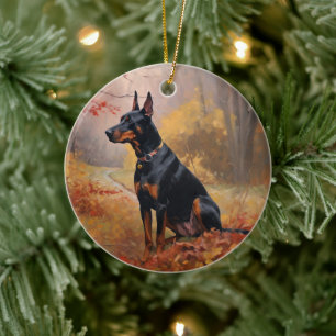 Doberman i Höst löv Fall Inspire Julgransprydnad Keramik