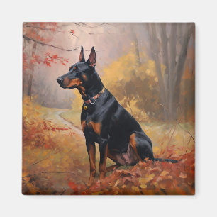 Doberman i Höst löv Fall Inspire Magnet