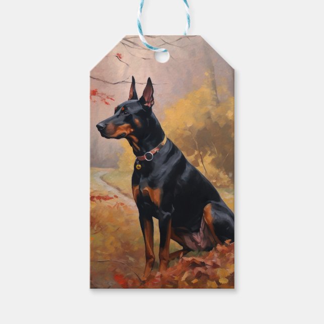 Doberman i Höst löv Fall Inspire Presentetikett (Framsidan)