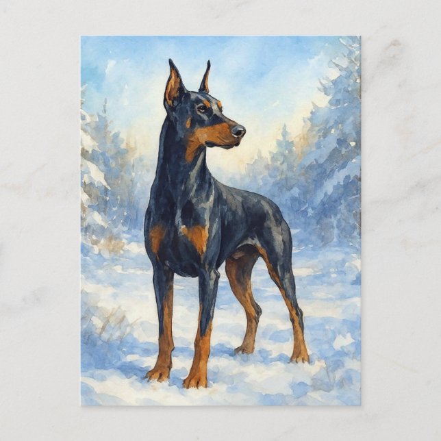 Doberman i Winter Snö Vykort (Framsida)