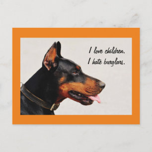 Doberman "Jag hatar burglars"-hund vykort
