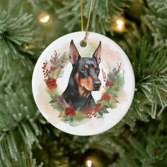 Doberman jul, andningsfag Valp Julgransprydnad Keramik (Träd)