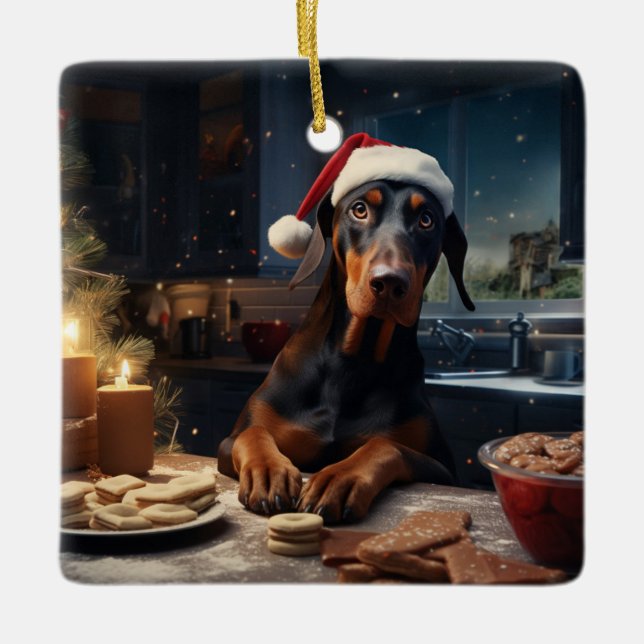 Doberman jul Cookies Festive Helgdag Julgransprydnad Keramik (Framsida)