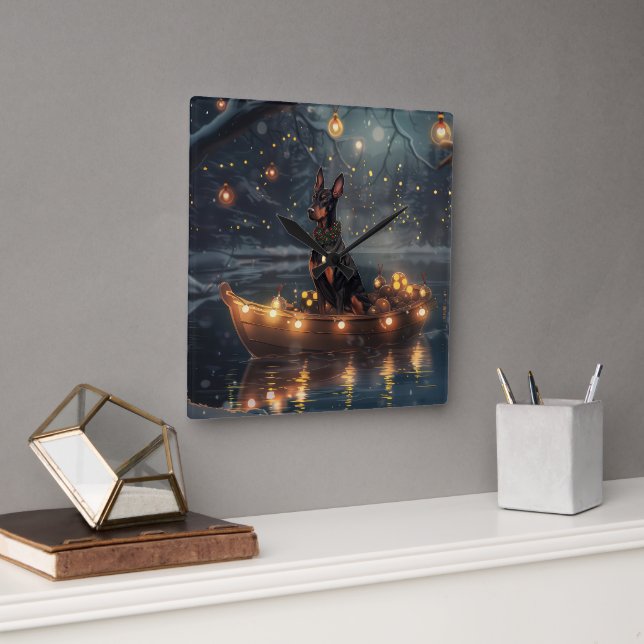 Doberman jul Festive Voyage Fyrkantig Klocka (Kontor)