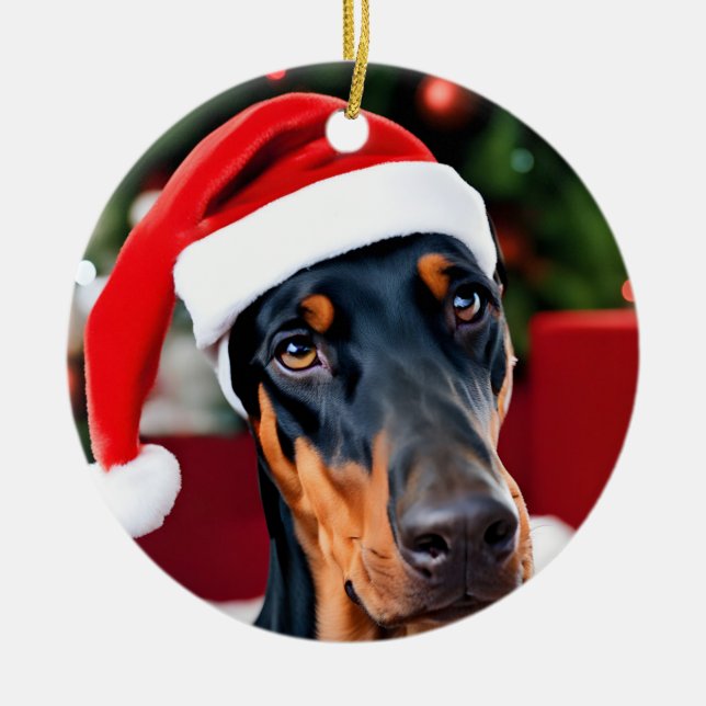 Doberman jul julgransprydnad keramik (Framsidan)