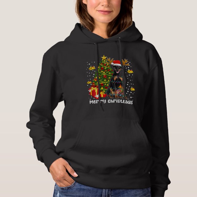 Doberman jul Ljus Träd Santa T Shirt (Framsida)