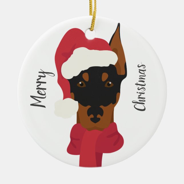 Doberman jul Ornament. Dekoration av snöflingor (Framsidan)