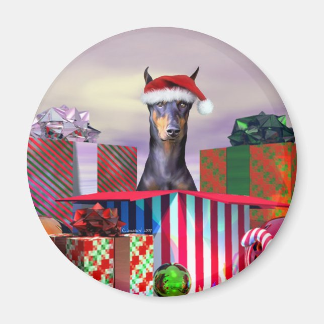 Doberman jul - överraskning magnet (Framsidan)
