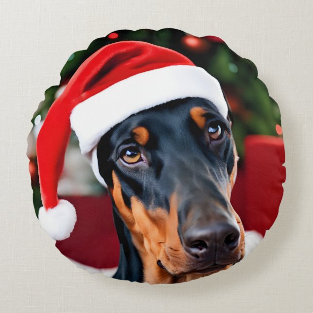 Doberman jul rund kudde (Framsidan)
