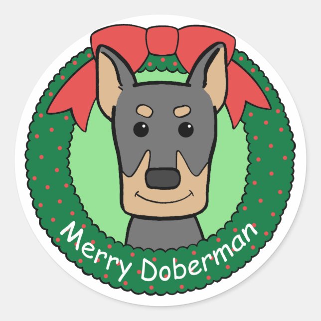 Doberman jul runt klistermärke (Framsida)
