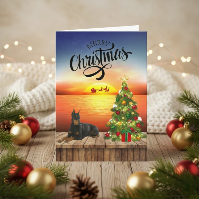 Doberman jul-Sunset Card Helgkort (Doberman Christmas Sunset Card)