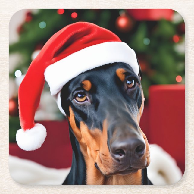 Doberman jul underlägg papper kvadrat (Framsidan)