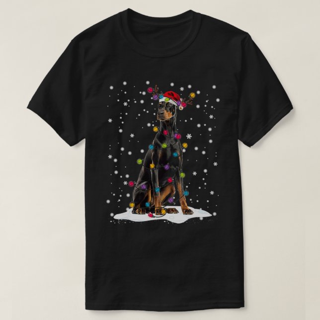 Doberman Julgran Light Pajama Doberman Hund T Shirt (Design framsida)