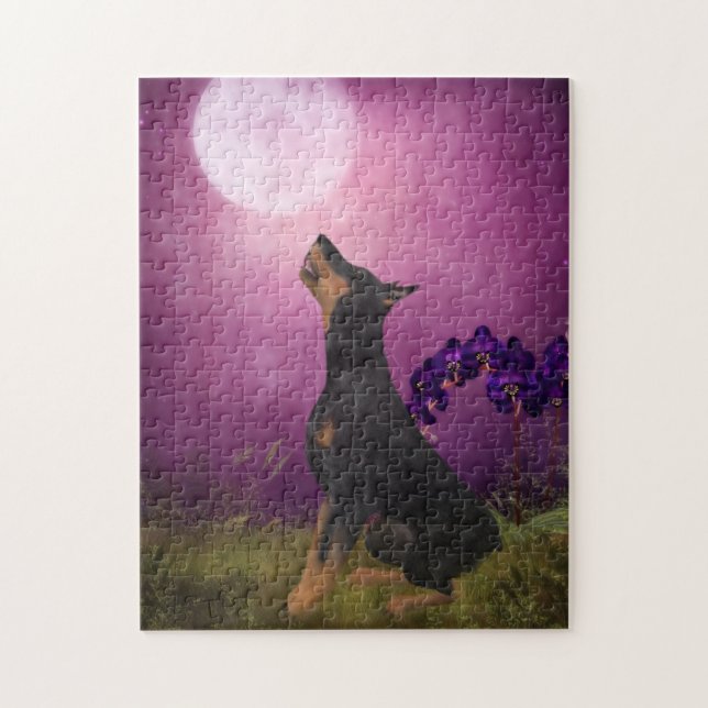 Doberman Lila Fantasy Orchids Hund Art Pussel (Vertikal)