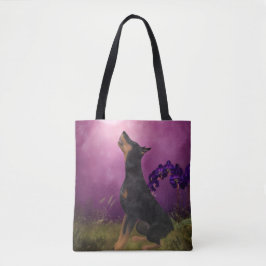 Doberman Lila Fantasy Orchids Hund Art Tygkasse