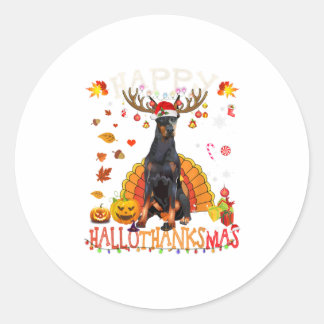 Doberman Lycklig Hallothanksmas Halloween Runt Klistermärke