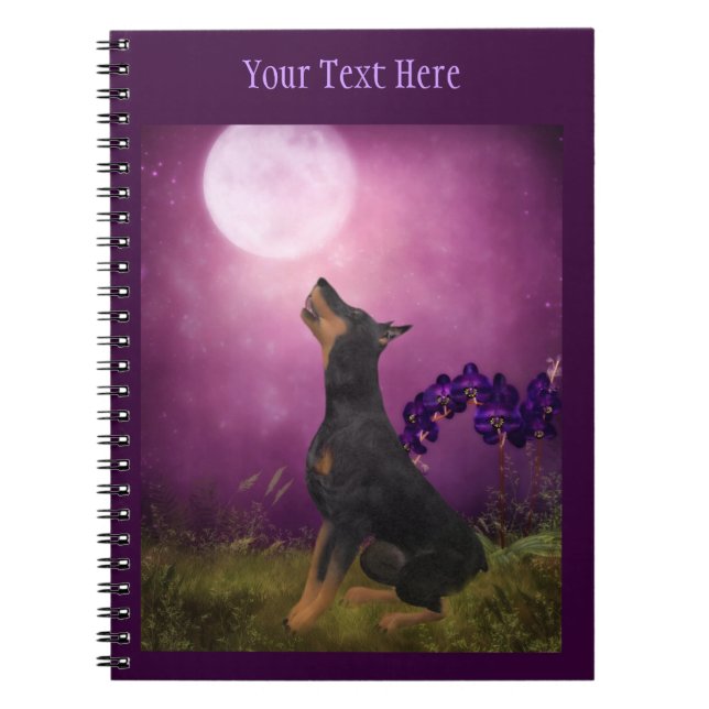 Doberman Måne Fantasy Hund Art Notebook Anteckningsbok (Framsidan)