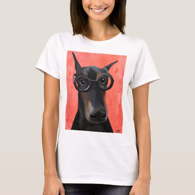 Doberman med glas t shirt (Framsida)