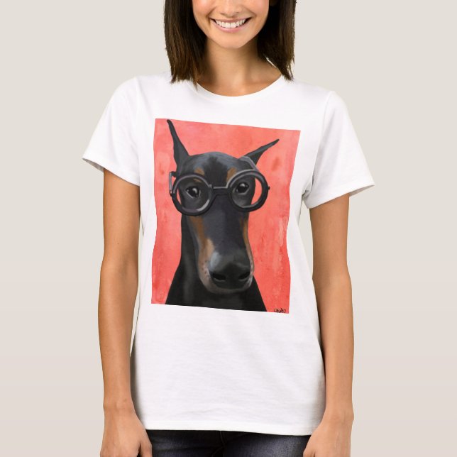 Doberman med glas tee shirt (Framsida)